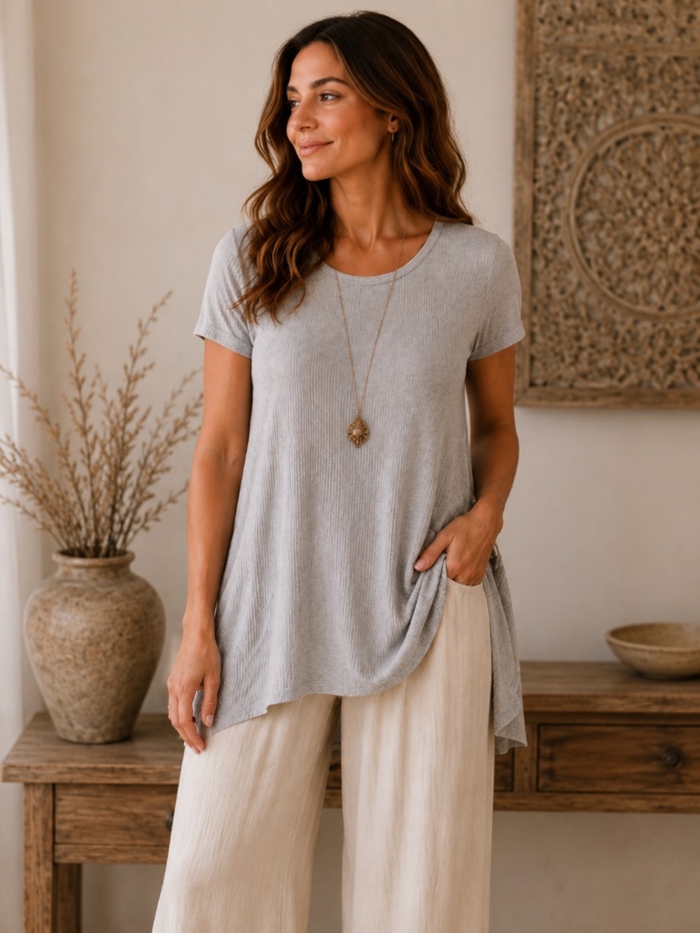 French Laundry Light Gray Short Sleeve Top